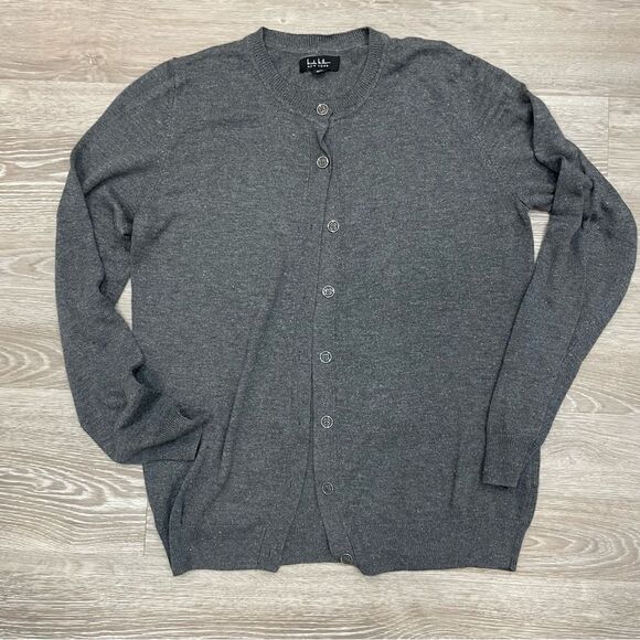 Nicole Miller Gray Button Up Cardigan with Lurex Silver Threads - Picture 4 of 12